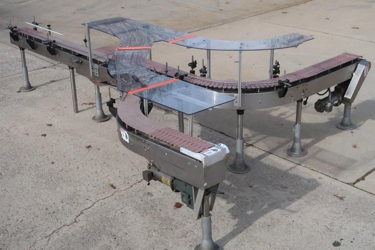 Used Y Shaped Stainless Motorized Bottle Conveyor, 180 In. Long
