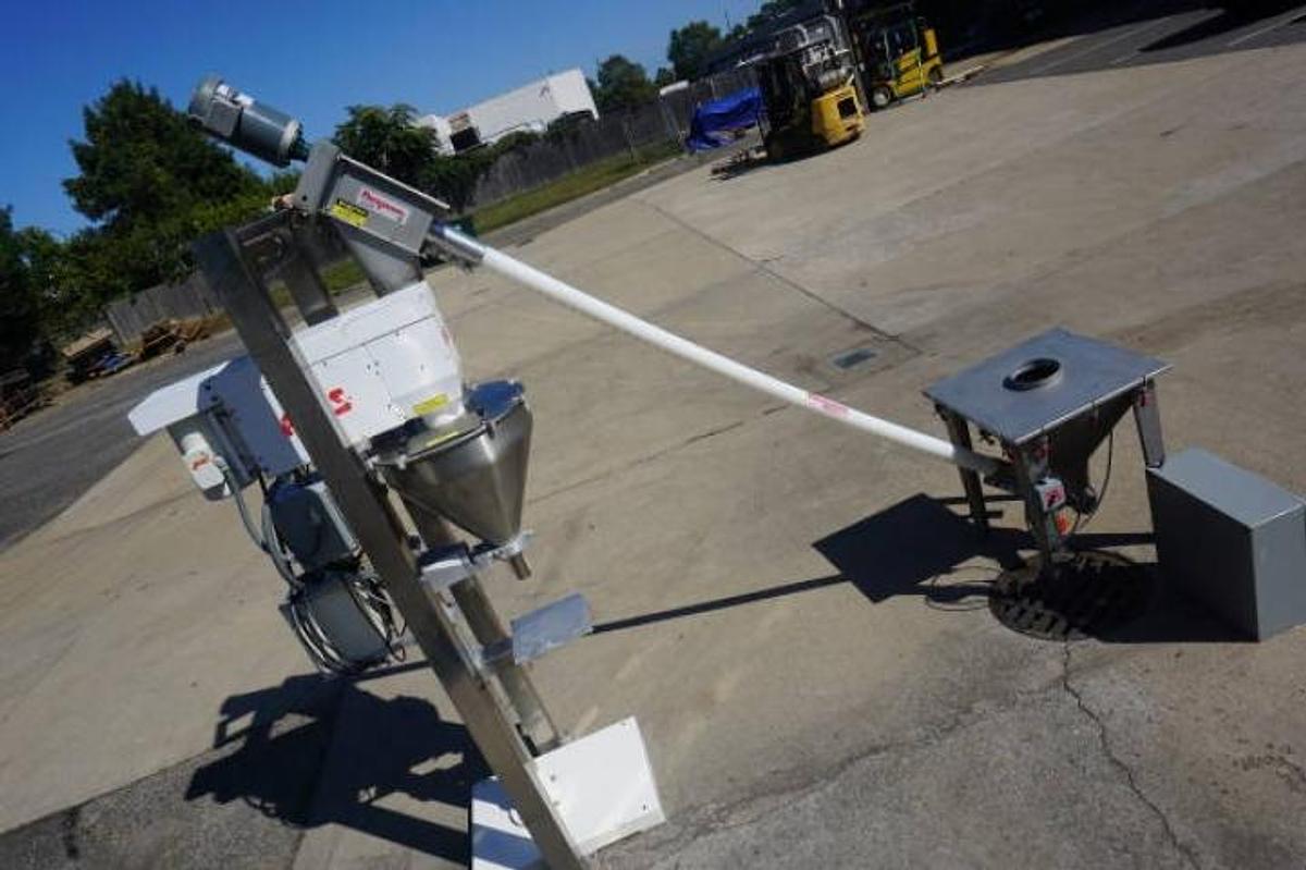 Used AMS A-100 Single Auger Pedestal Powder Filler, with Flexicon Feeder