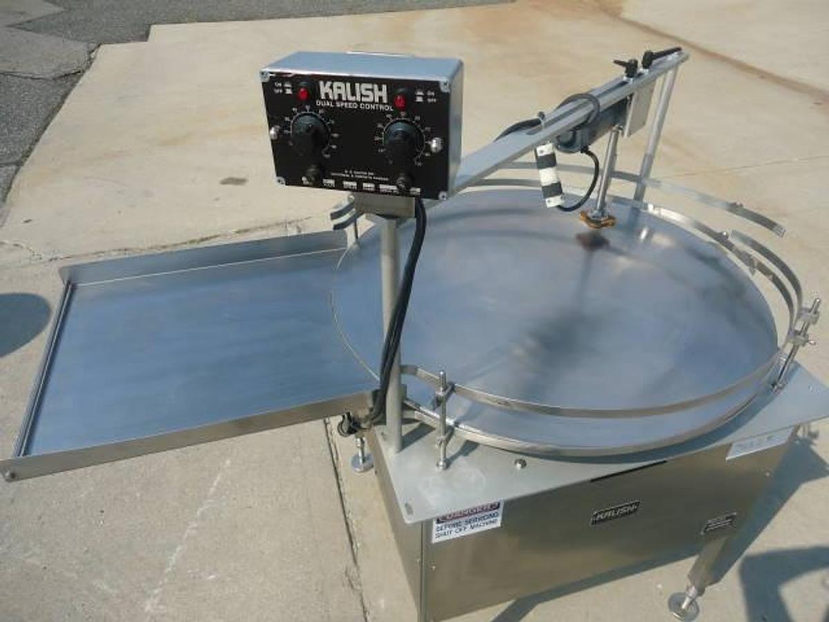 Used 36 IN. KALISH STAINLESS STEEL ROTARY UNSCRAMBLING-ACCUMULATING SHELF
