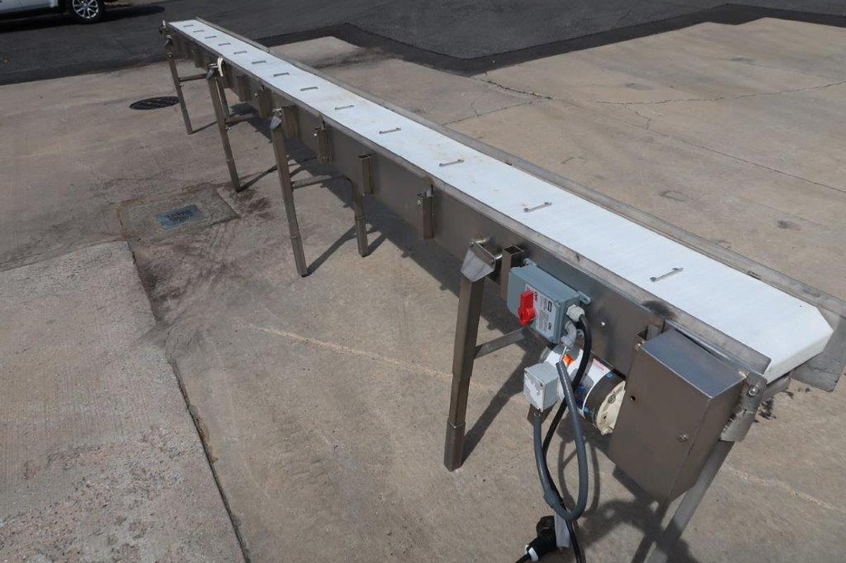 Used 11.5 In. Wide X 21 Ft. Long SS Motorized Conveyor