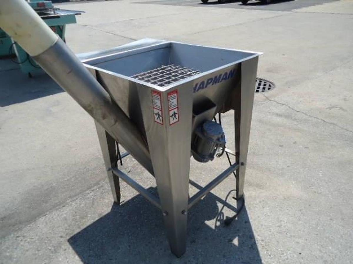 Used Hapman 4 In. Diameter Flexible Screw Conveyor With Hopper Prebreaker, 110 inch discharge height