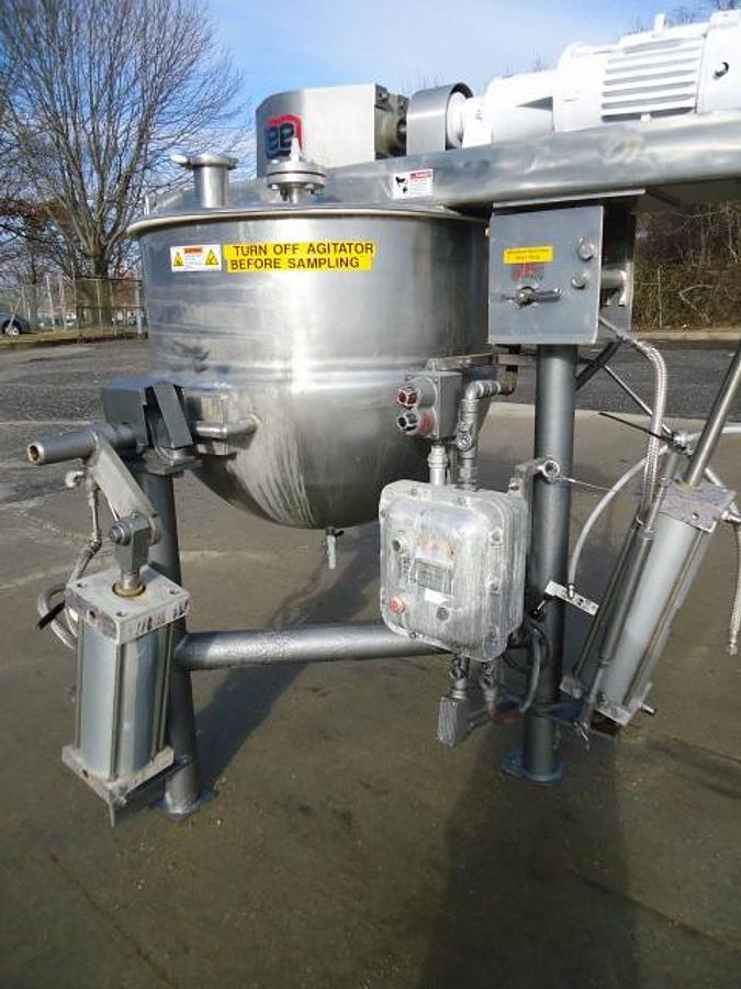 Used 100 Gallon Lee Type 316 Stainless Steel Jacketed Double Motion Tilt Kettle, Explosion Proof –
