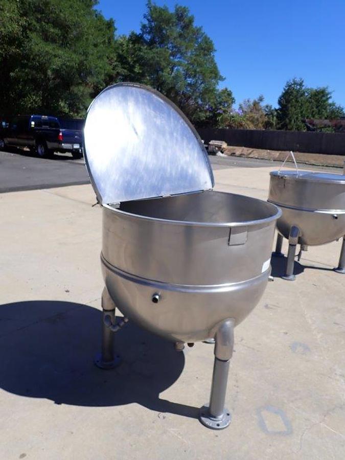 Used 150 Gallon Groen Stainless Steel Hemispherical Jacketed Kettle, 3 In. Tri-Clamp Discharge