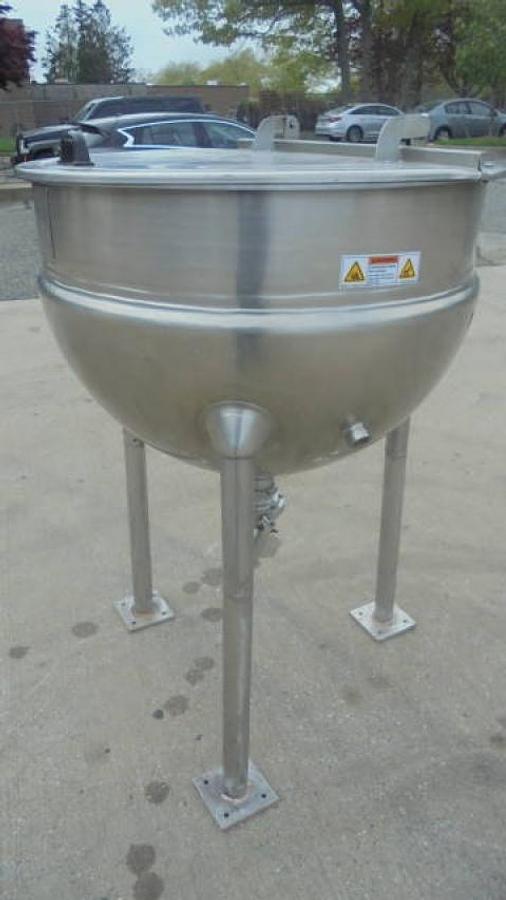 Used 80 Gallon Trinity/Hamilton SS Hemispherical Kettle , 3 inch discharge