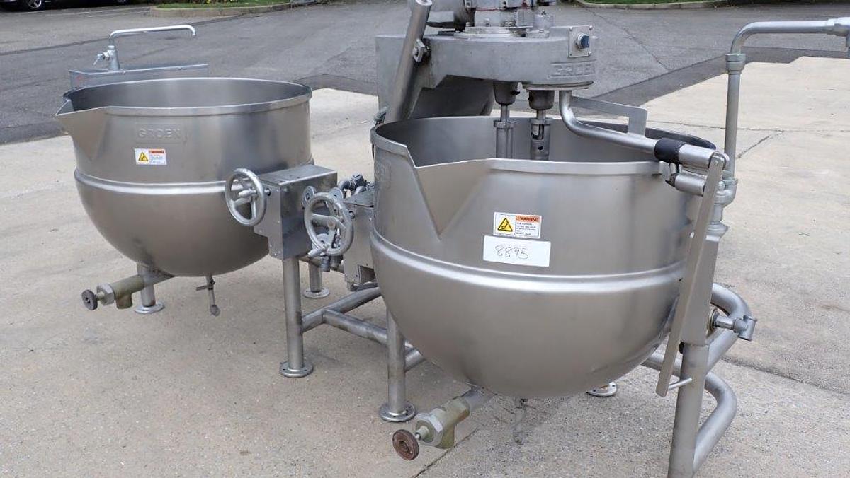 Used Groen Dual Kettle Mixing System, 80 Gallon Each