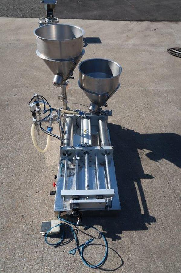 Used Dual Head Tabletop Piston Filler, 3 In. Wide X 15 In. Long Pistons