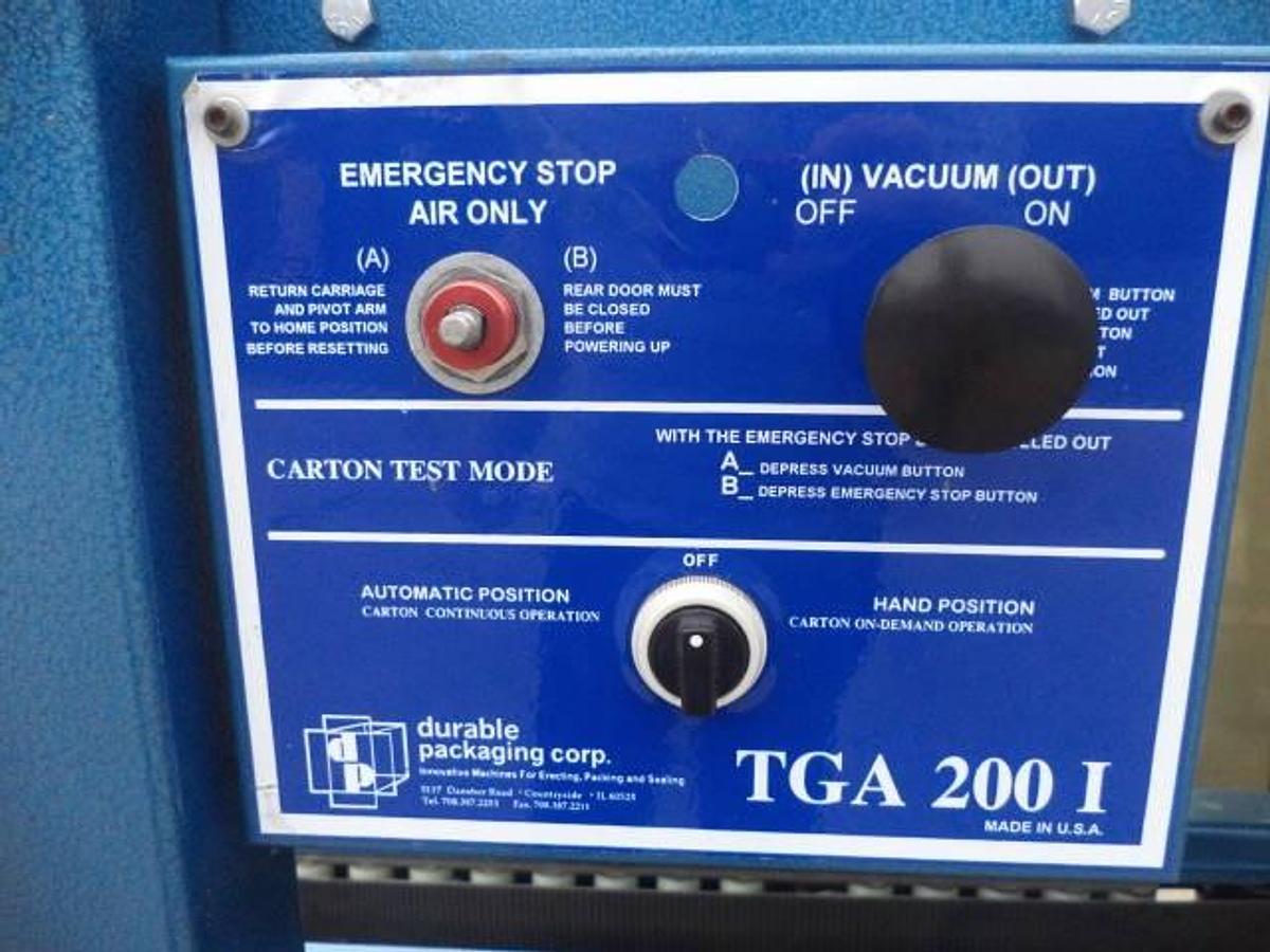 Used Durable Packaging TGA-200IL Carton Erector, 20 cpm