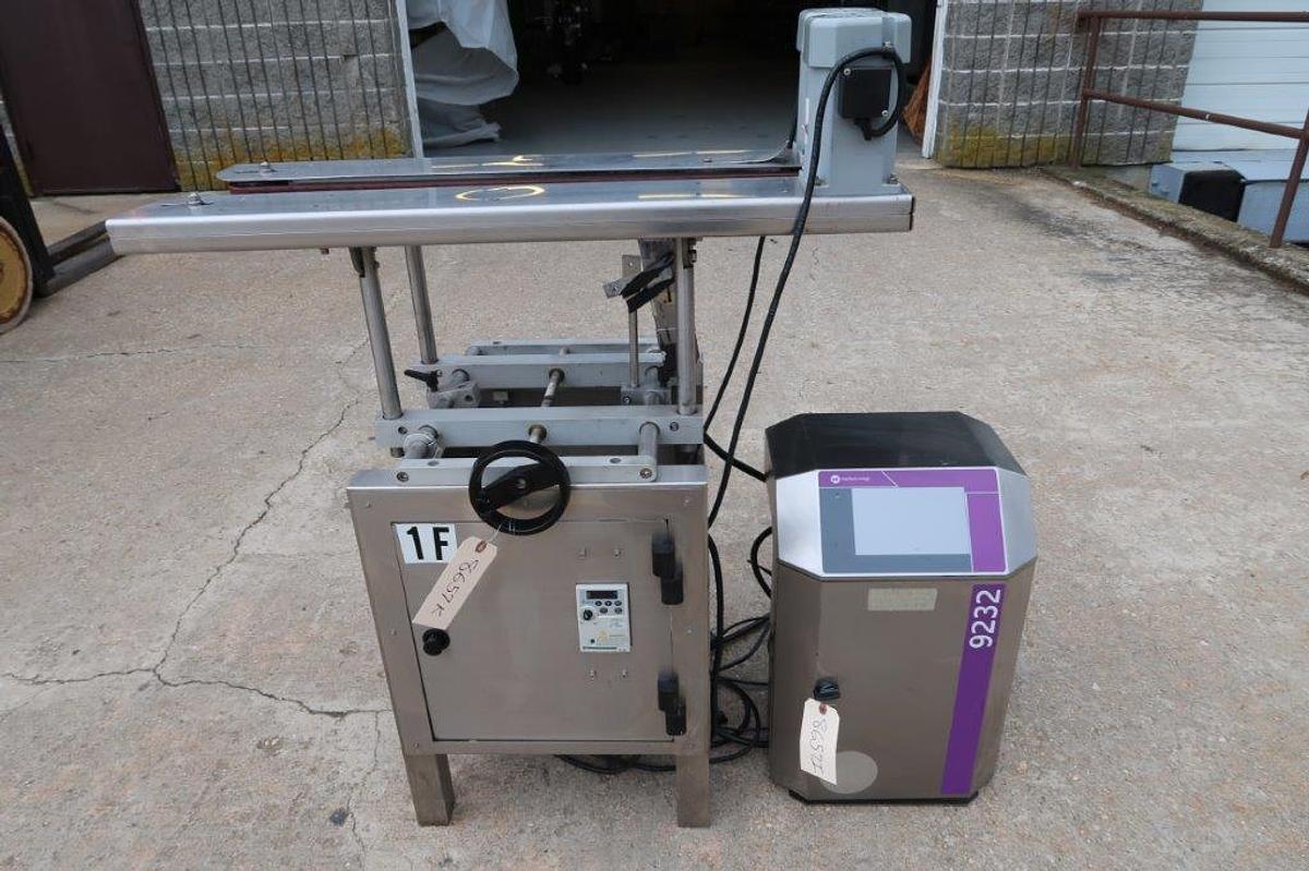 Used Bottomless Conveyor/Gap Transporter with Markem Imaje Coder, Stainless Steel