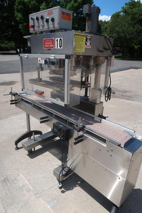 Used Kaps-All Model E Cap Tightener, with Conveyor