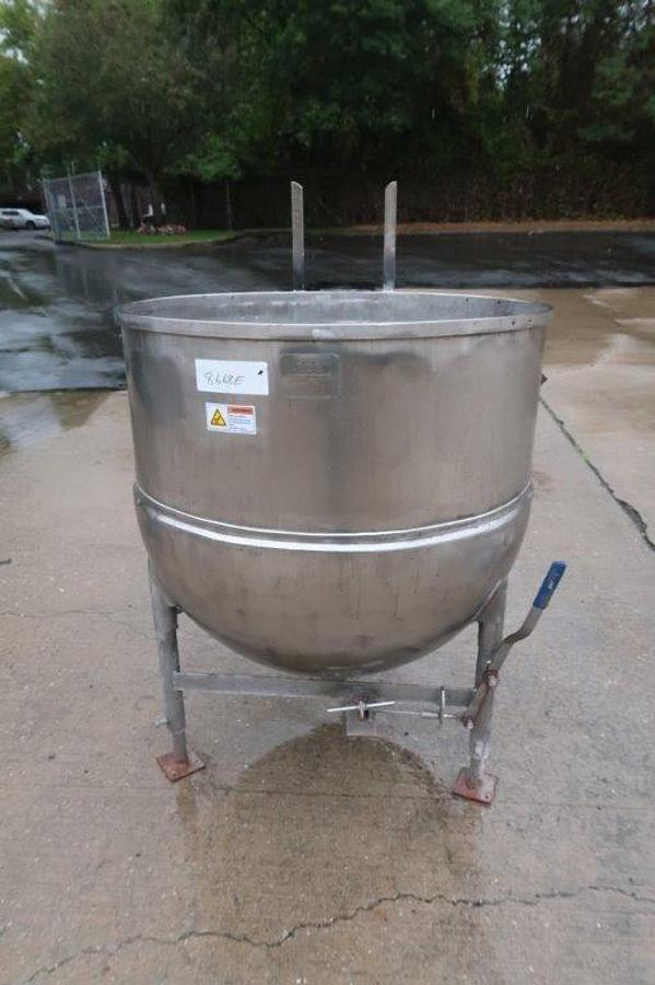 Used 125 Gallon Groen 316 SS Jacketed Hemispherical Kettle, 100 PSI Jacket