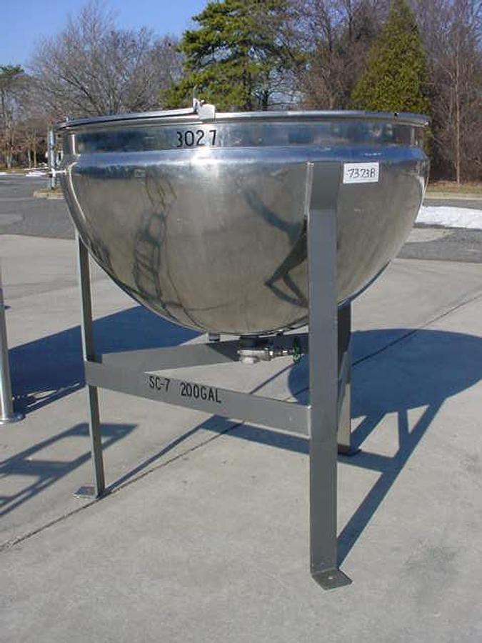 Used 200 Gallon Lee Stainless Steel Hemispheric Jacketed Kettle
