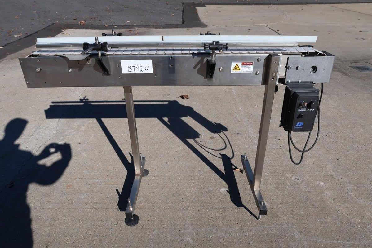 Used 4-1/2 In. Wide X 57 In. Long Motorized Bottle Conveyor, Variable Speed
