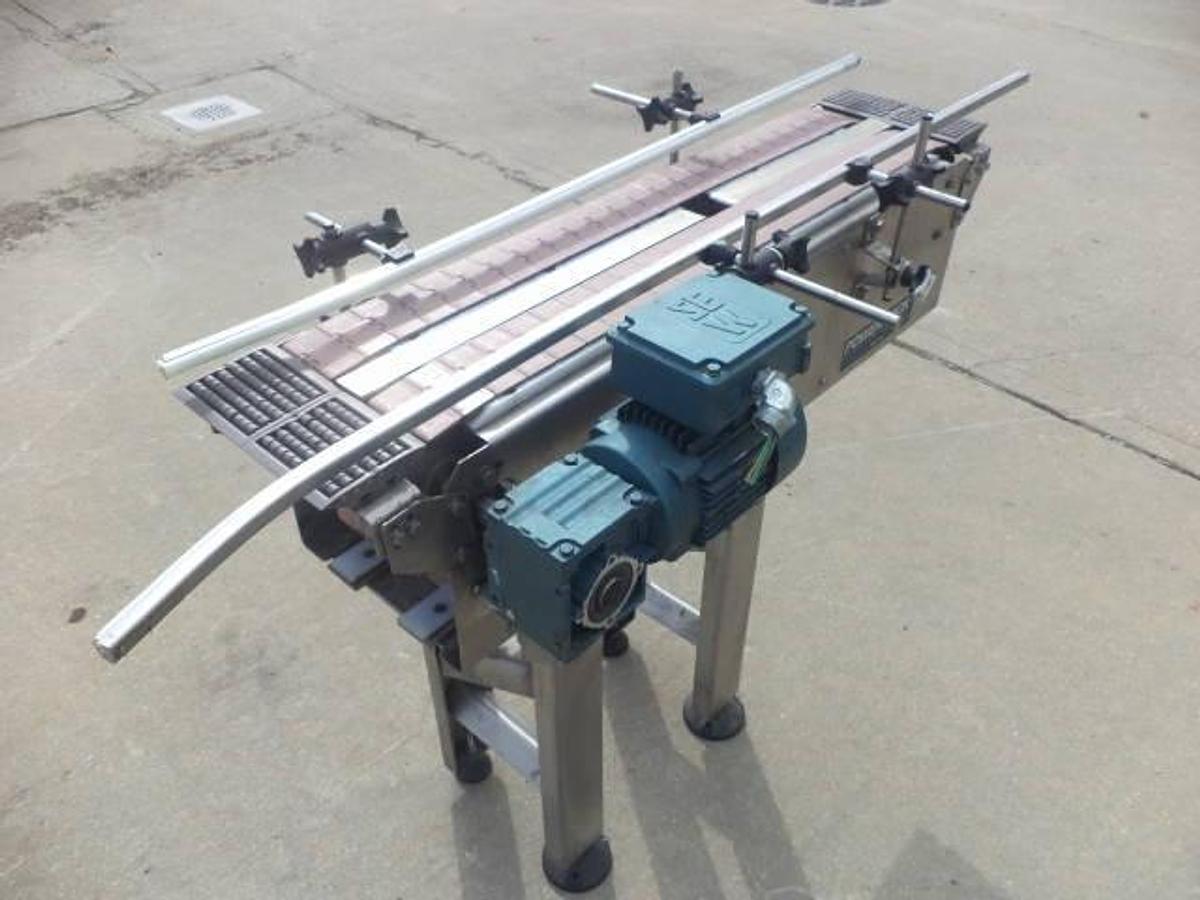 Used Power-Pack SS dual lane bottle conveyor, 38 inches long