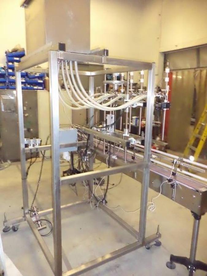 Used Inline Filling System Six Head Time/Gravity Auto Straight line Filling Machine