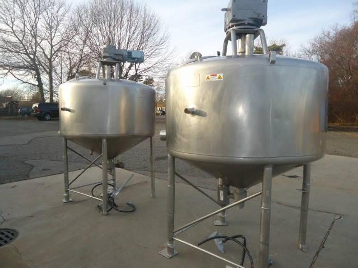 Used 400 Gallon Mueller Stainless Scraper Agitated Cone Bottom Vessels, 80 Psi Jacket (2)