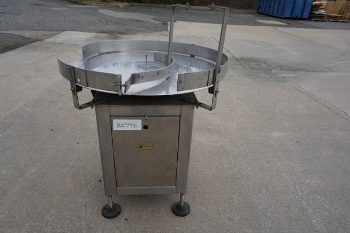 Used 35 Inch Diameter JG Machine Works Stainless Rotary Unscrambling/Accumulating Table, Variable Speed