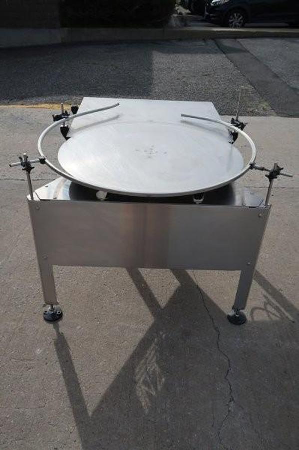 Used Oden 36 In. Diameter Rotary Unscrambling/Accumulating Table, with Shelf