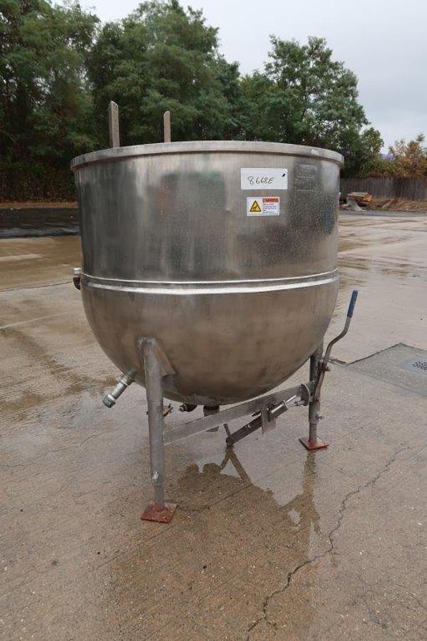 Used 125 Gallon Groen 316 SS Jacketed Hemispherical Kettle, 100 PSI Jacket