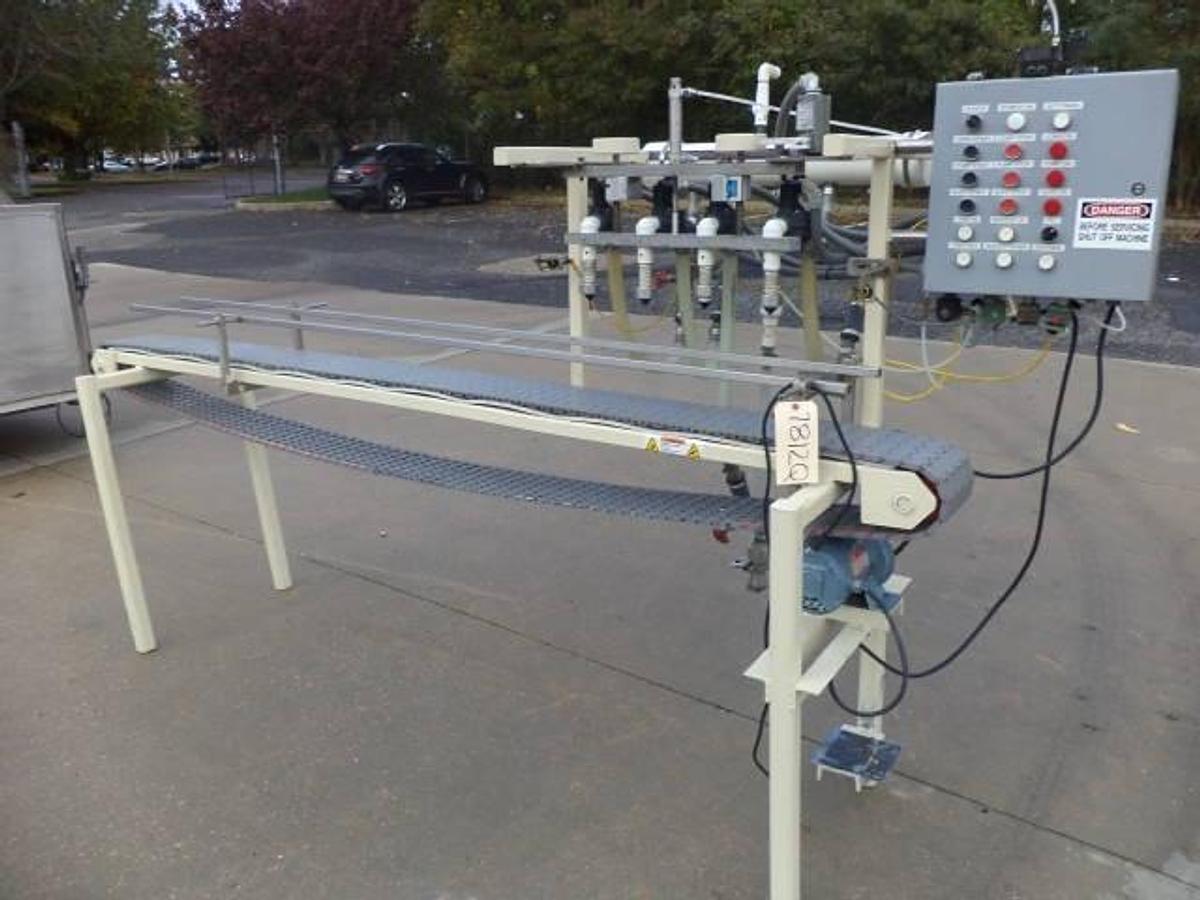 Used Pvc 4 Spout Straight Line Automatic Pressure Gravity Liquid Filling Machine