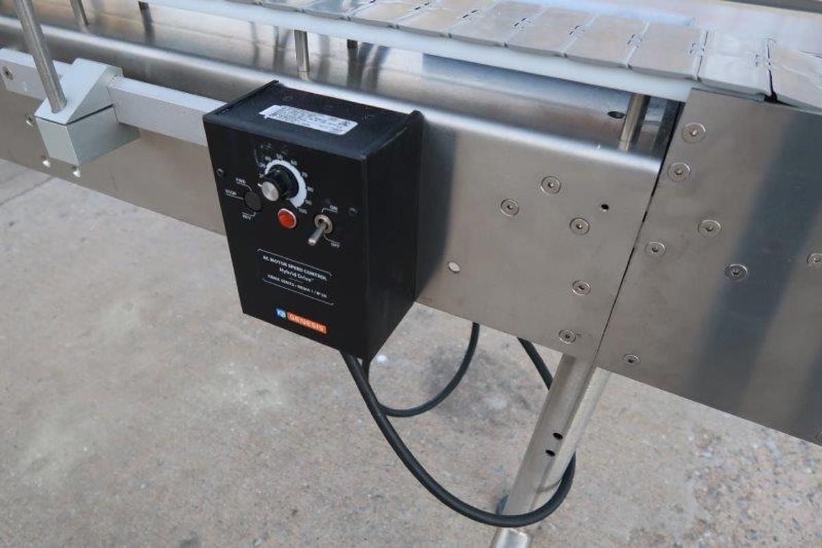 Used 4.5 In. x 9 Ft. SS Motorized Bottle Conveyor, Variable Speed