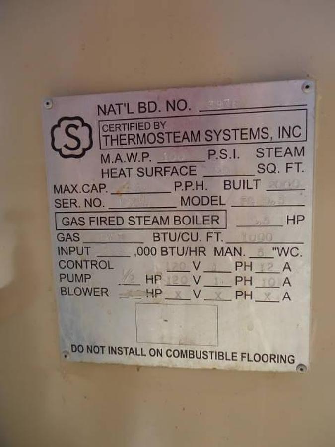 Used Thermo-Steam 9.5hp Gas Fired Boiler