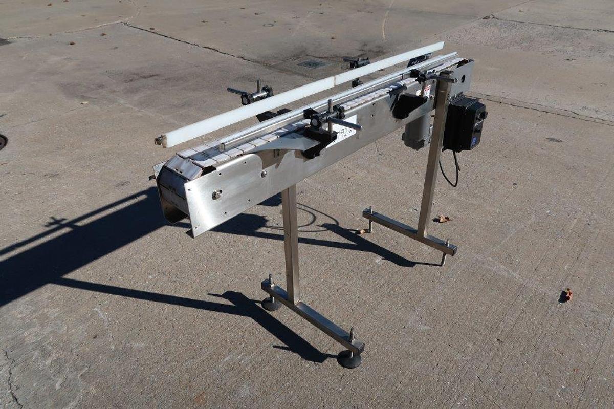Used 4-1/2 In. Wide X 57 In. Long Motorized Bottle Conveyor, Variable Speed