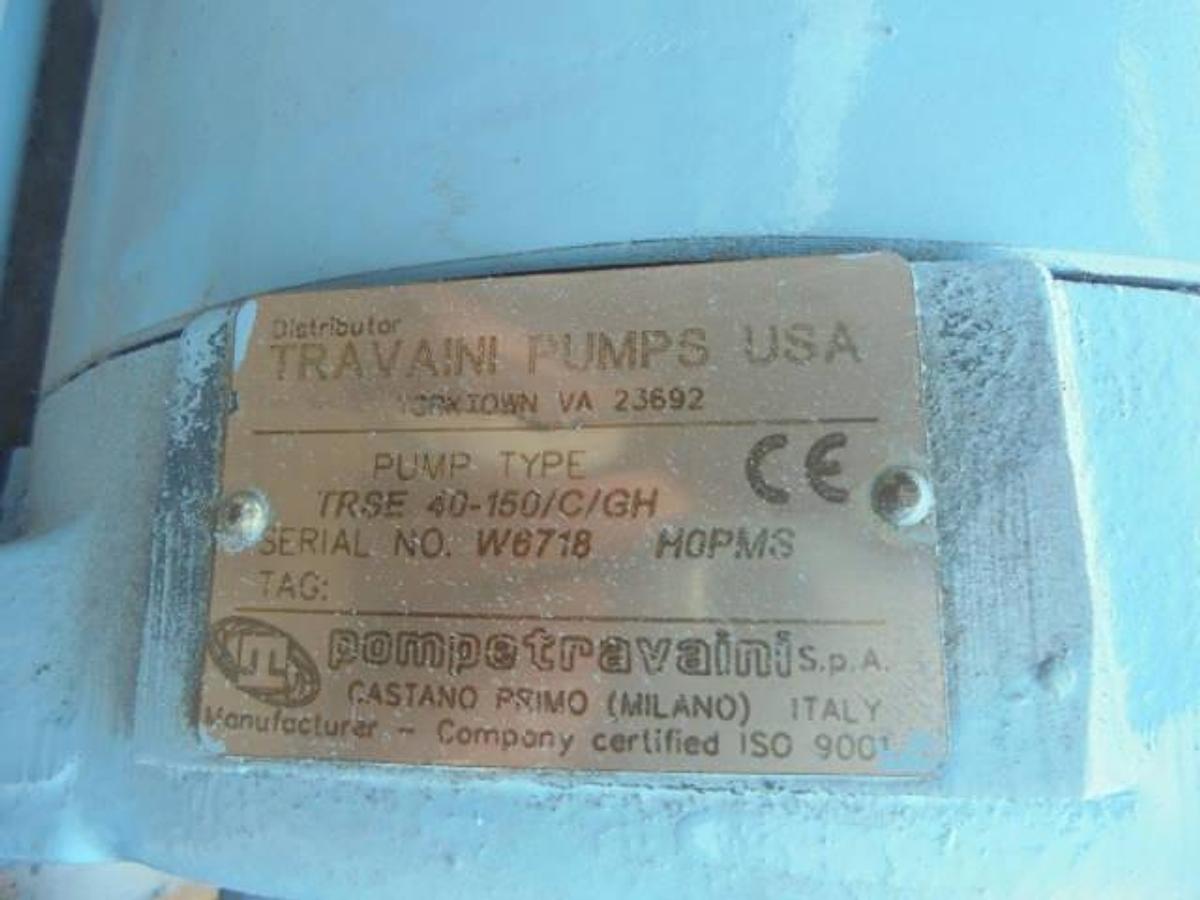 Used Travaini 40-150/C/GH Vacuum Pump, 7-1/2 HP Motor