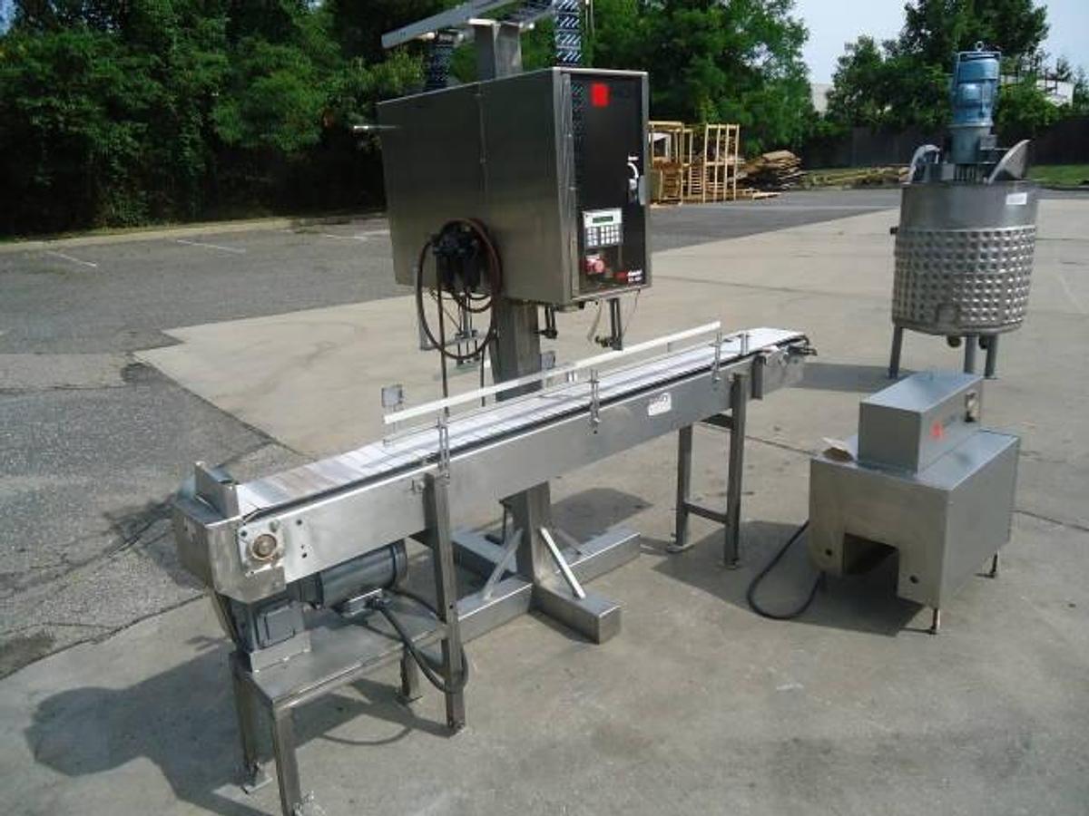 Used Axon EZ-100 Tamper Evident Neck Bander/Sleever With Shrink Tunnel