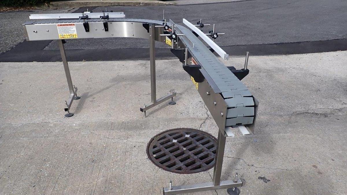 Used Kaps-All 90 Degree Stainless Steel Bottle Conveyor