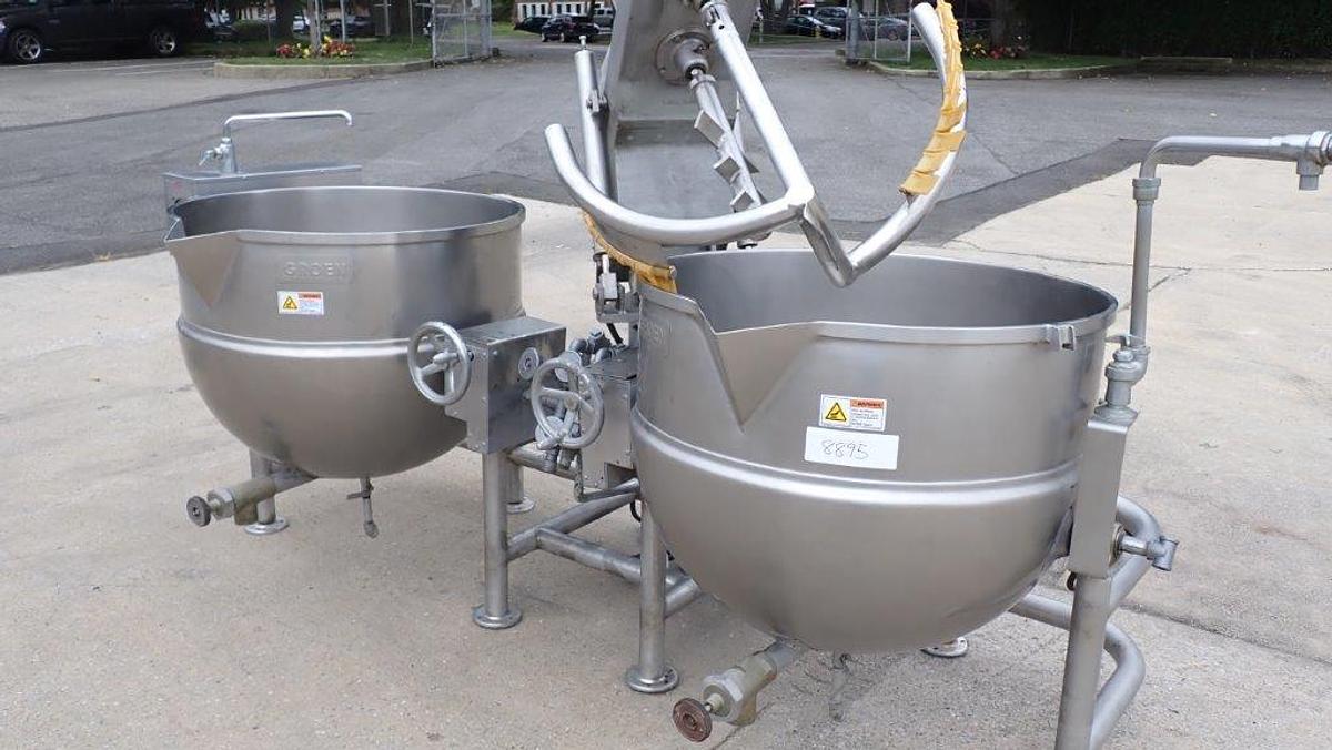 Used Groen Dual Kettle Mixing System, 80 Gallon Each
