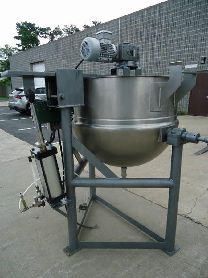 Used 150 Gallon Lee Stainless Steel Scraped Surface Tilt Kettle, with tilt out agitation