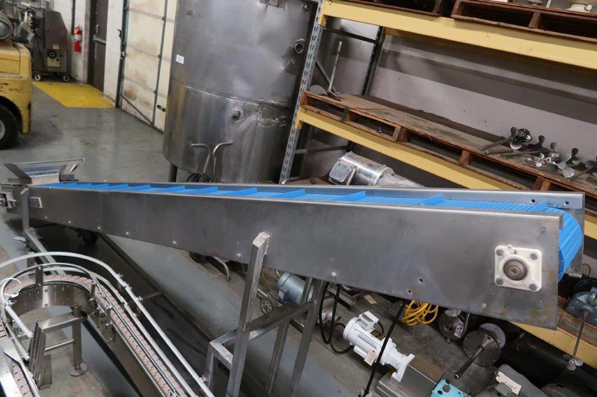 Used 12 In. Wide Stainless Inclined Cleated Belt Conveyor, Portable