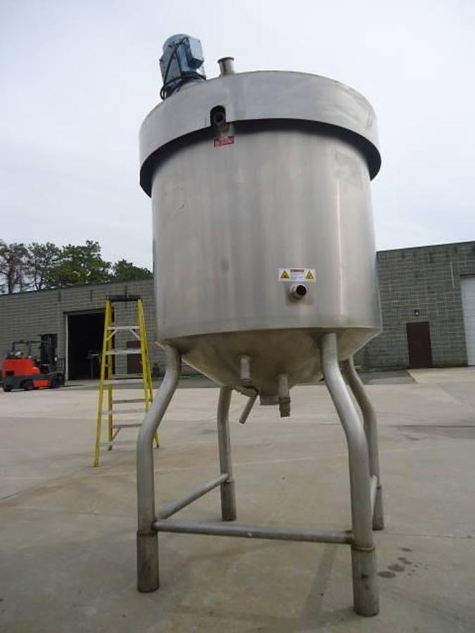 Used 225 Gallon Crepaco Stainless Steel Jacketed Vertical Mix Tank, Cone Bottom