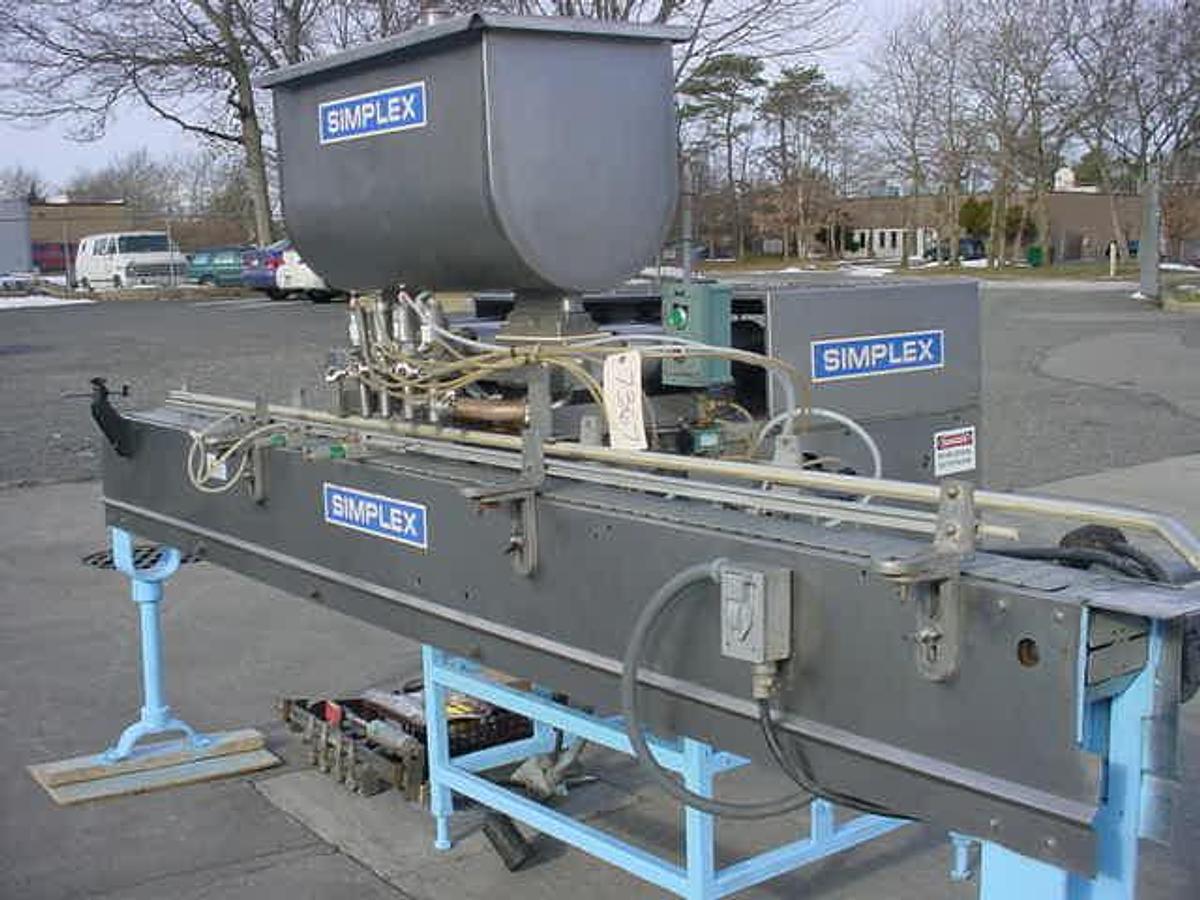 Used SIMPLEX “DUAL T”” FOUR PISTON AUTOMATIC FILLER, Large Fills
