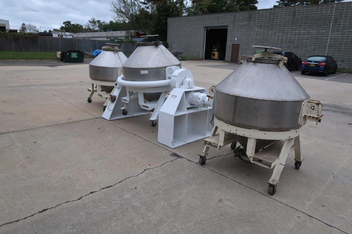 Used 20 CF Komline Sanderson Stainless Steel Double Cone Blender, with Interchangeable Tanks