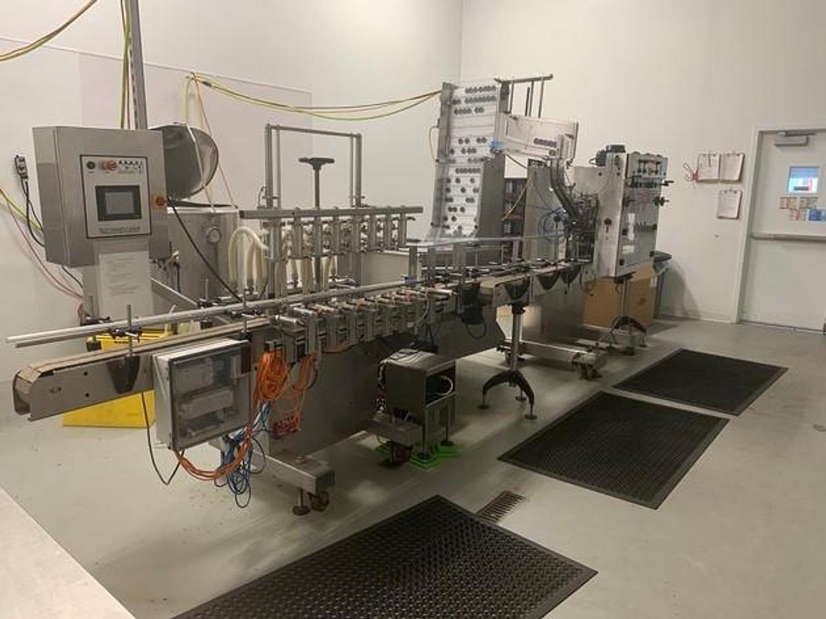 Used Acasi Eight Head Straight Line Automatic Pressure OverFlow Filling Machine With Screw Capper