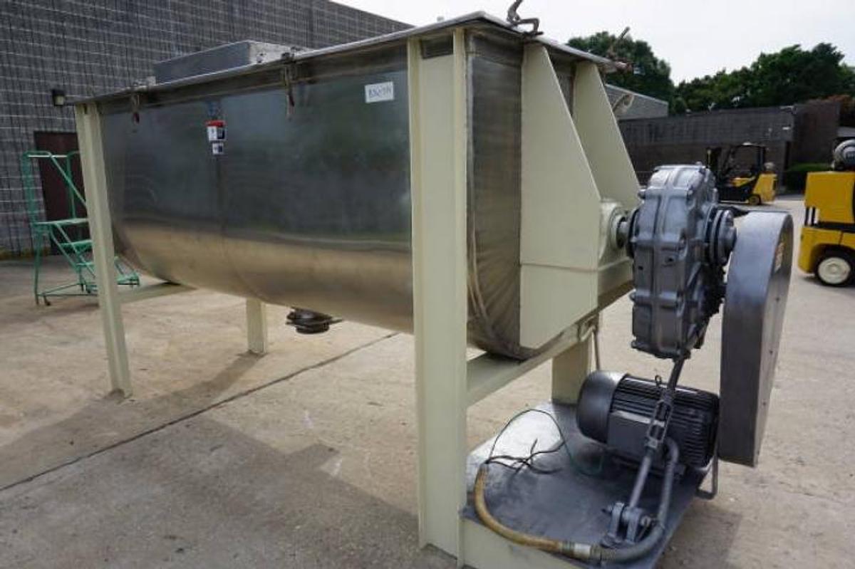 Used 120 Cu. Ft. Gurdin Stainless Steel Double Ribbon Blender, 25 HP motor