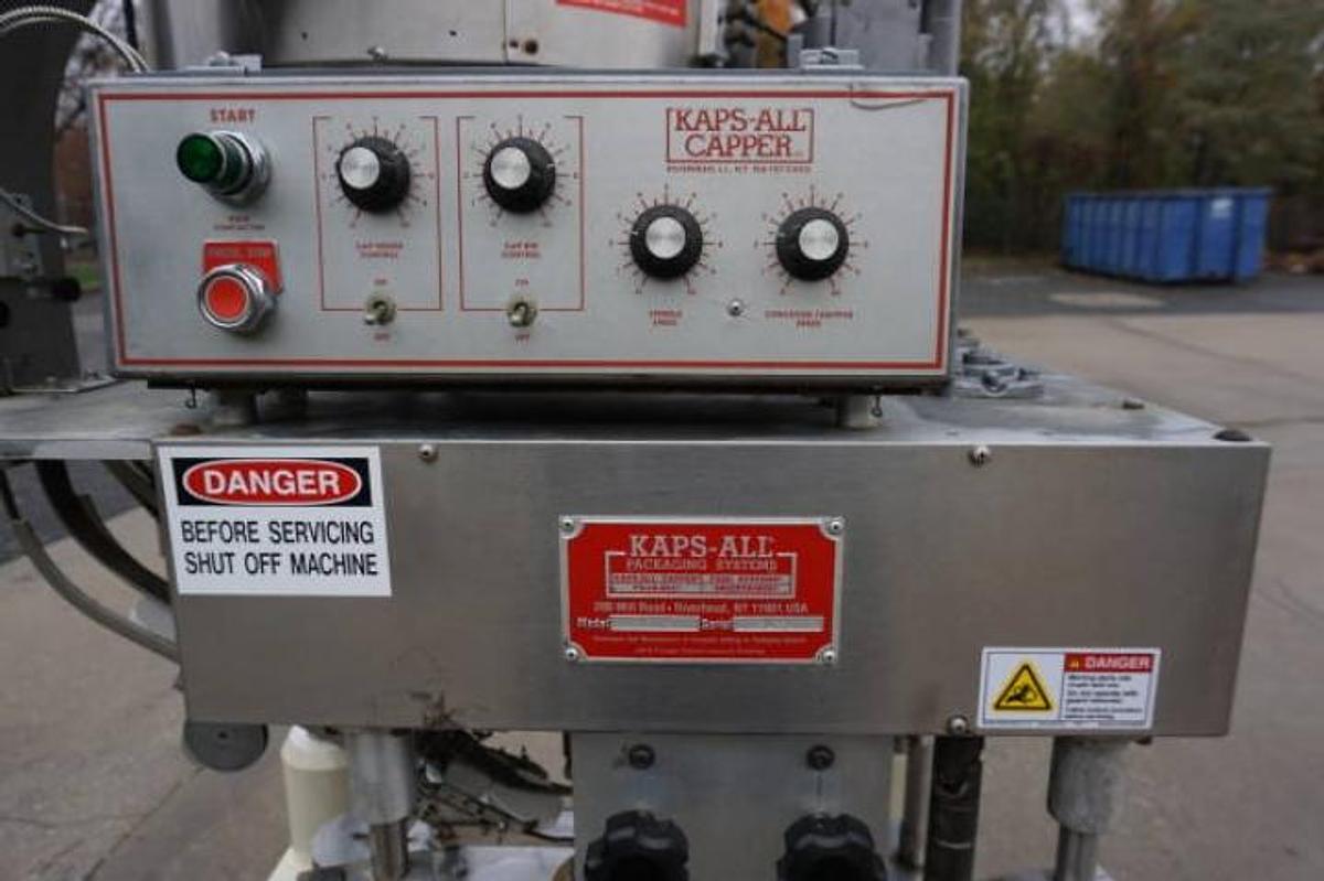 Used Kaps-All G-E Four Spindle Screw Capping Machine, 80 Per Minute