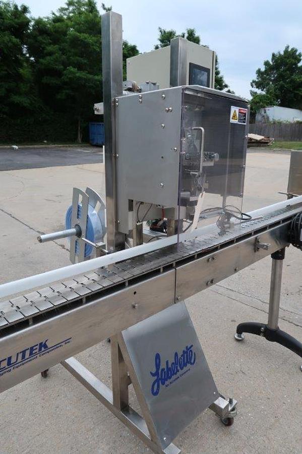 Used Accutek/Labelette Sleeving Line with Shrink Tunnel, Stainless Steel