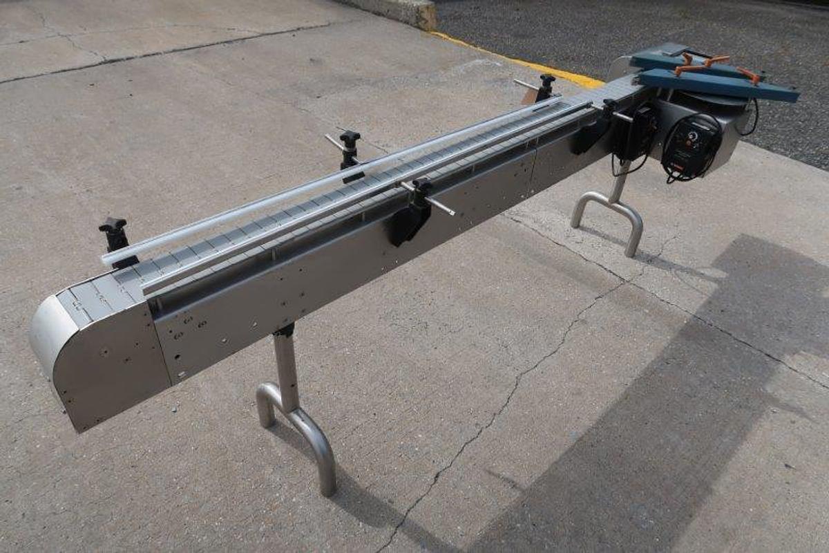 Used 9-1/2 Ft. Long Stainless Steel Motorized Bottle Conveyor