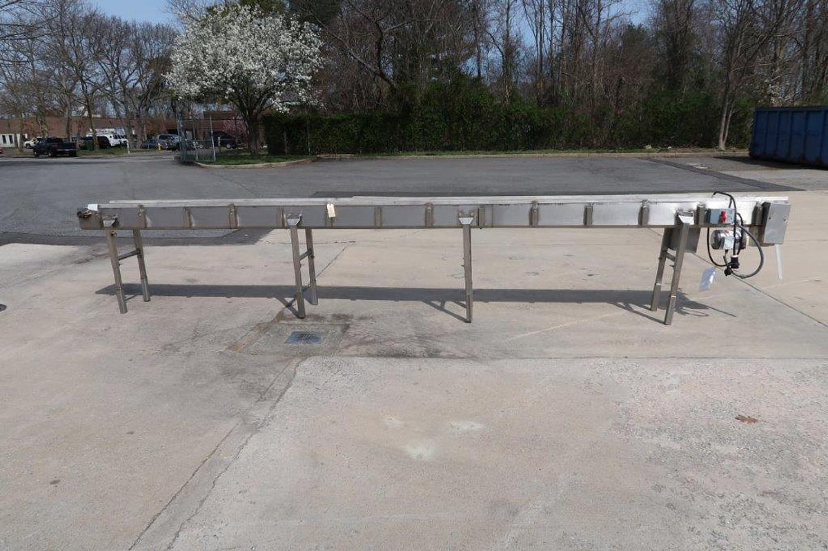Used 11.5 In. Wide X 21 Ft. Long SS Motorized Conveyor