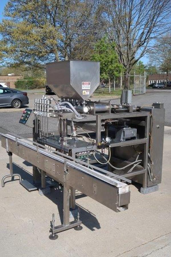Used REB 6 Piston Straightline Filling Machine, One Liter Pistons