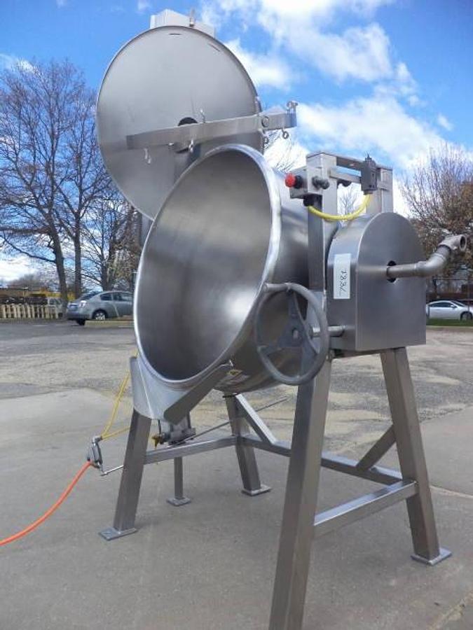 Used 100 Gallon Hamilton/Trinity Industries Stainless Steel Jacketed Double Motion Kettle, Tilt Discharge