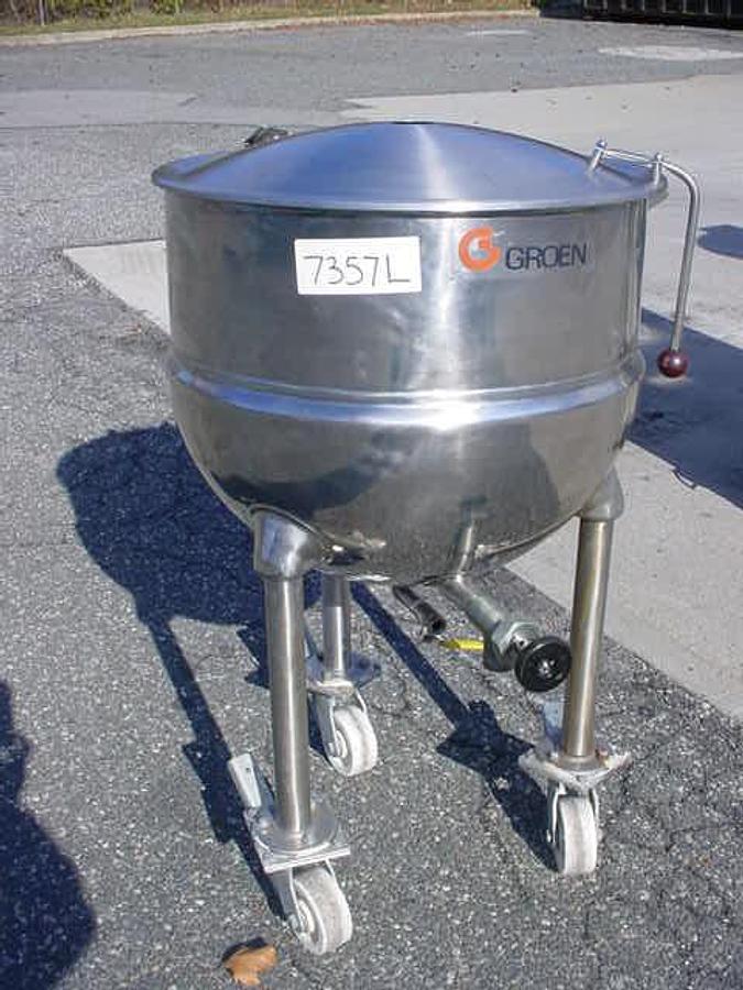 Used 40 Gallon Groen Stainless Steel Jacketed Kettle, Casters