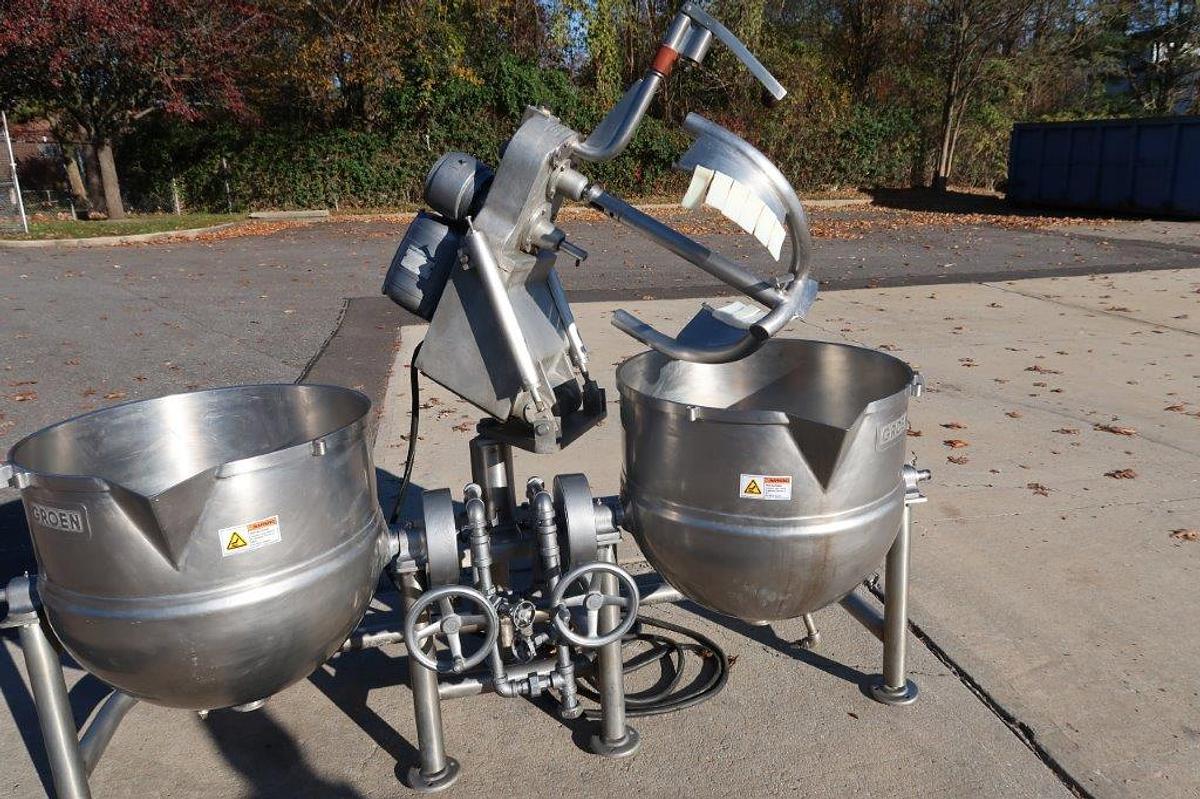 Used Battery of Two Groen 40 Gallon Tilt Kettles, Common Agitator