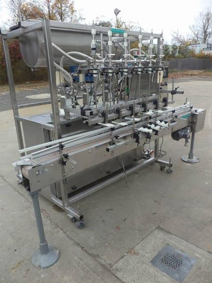 Used Inline Filling Systems Six Spout Servo Positive Displacement Filler