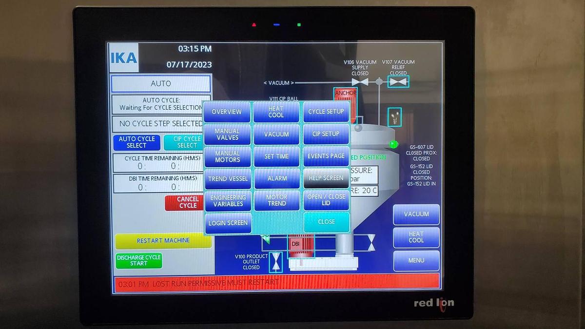Used IKA 2,000 Liter SS Vacuum Mix Vessel, Scraper and Homogenizing