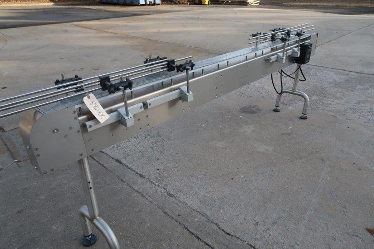 Used 4.5 In. x 9 Ft. SS Motorized Bottle Conveyor, Variable Speed