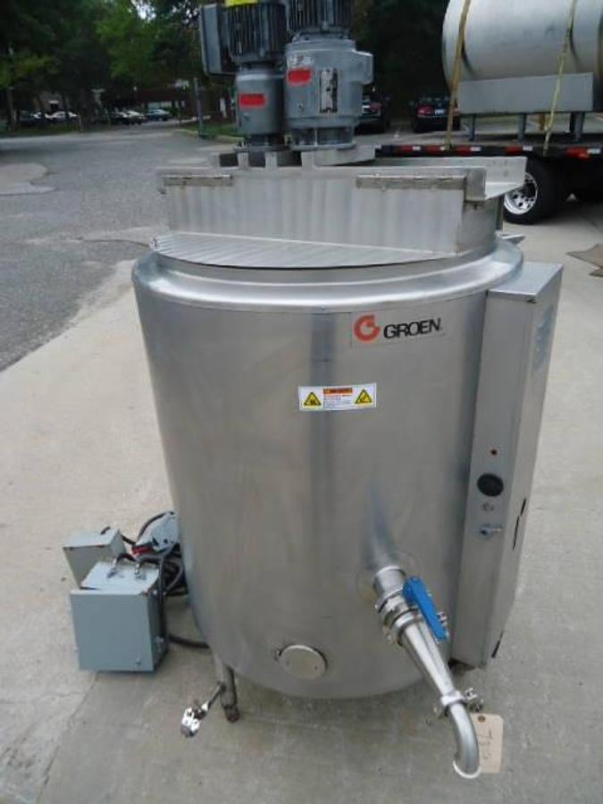 Used 80 Gallon Groen Stainless Self -Contained Gas Fired Twin Action Mix Kettle, 3 In. Discharge