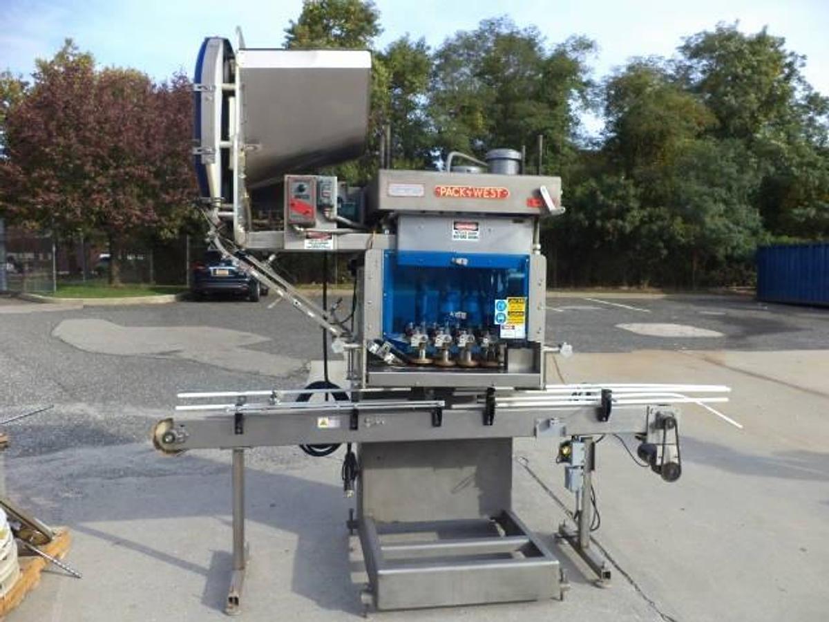 Used Pack West eight spindle inline automatic capper